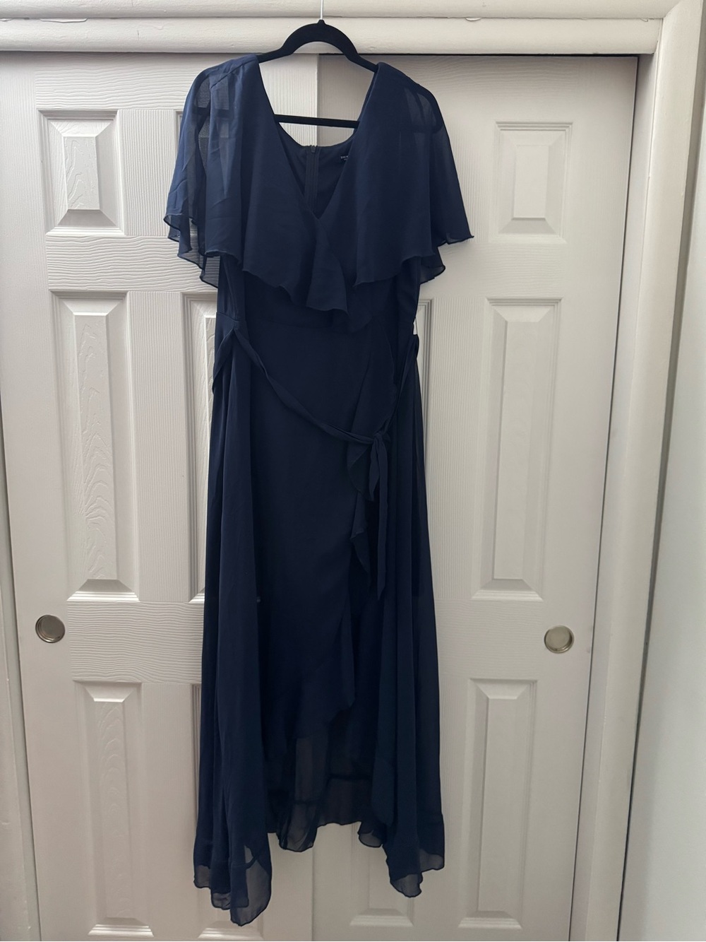SHEIN Navy Chiffon Ruffle Wrap Maxi Dress